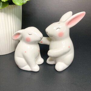 Pink and White Polka Dot Hugging Bunny Salt and Pepper Shakers